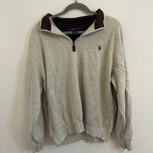 Cream and Brown US Polo Assn Quarter Zip Pullover Size XXL